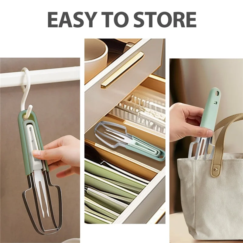 3-in-1 Watermelon Fork Slicer Cutter Stainless Steel Fruit Scooper Tool for Camping Kitchen Gadgets - Green