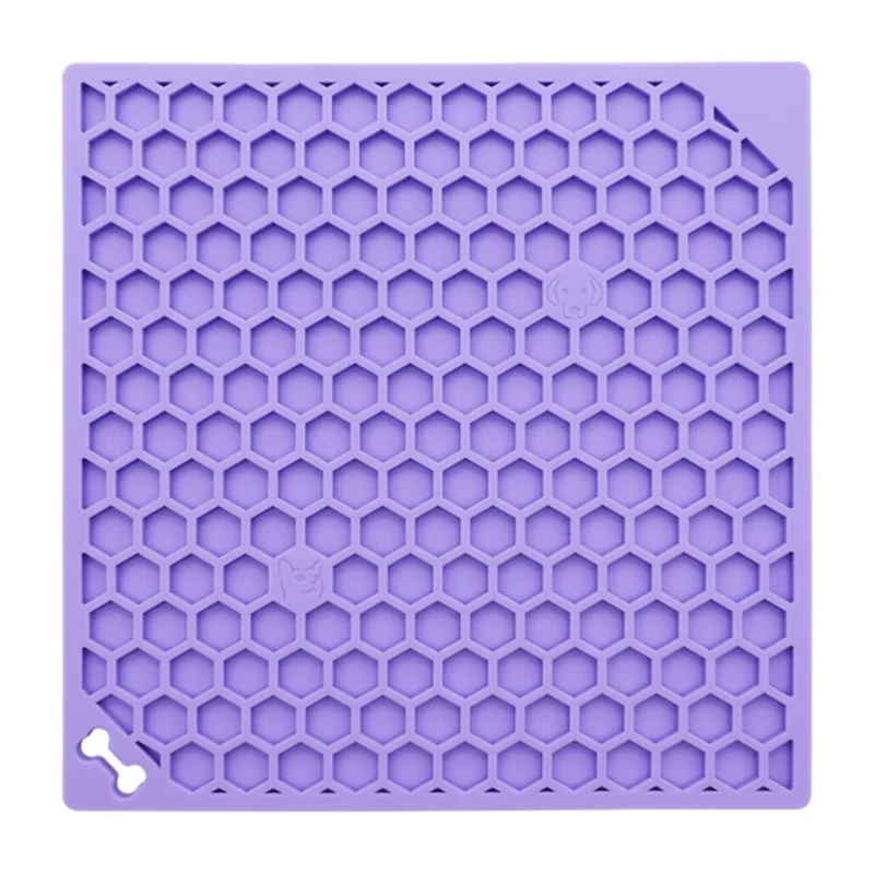 Tapis de Léchage pour Animaux de Compagnie Motif Nid d'Abeille Distributeur Lent Anti-Étouffement avec Ventouse - Violet