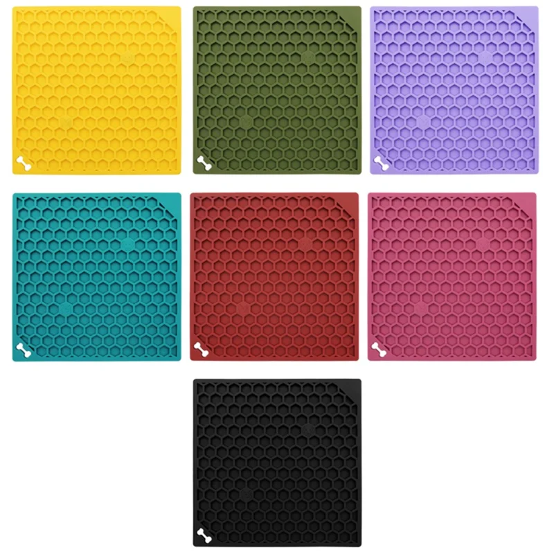 Tapis de Léchage pour Animaux de Compagnie Motif Nid d'Abeille Distributeur Lent Anti-Étouffement avec Ventouse - Violet