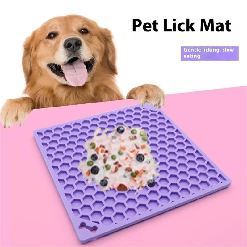 Tapis de Léchage pour Animaux de Compagnie Motif Nid d'Abeille Distributeur Lent Anti-Étouffement avec Ventouse - Violet