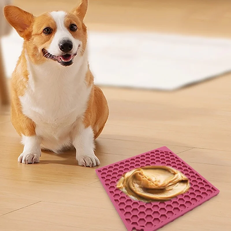 Tapis de Léchage pour Animaux de Compagnie Motif Nid d'Abeille Distributeur Lent Anti-Étouffement avec Ventouse - Violet