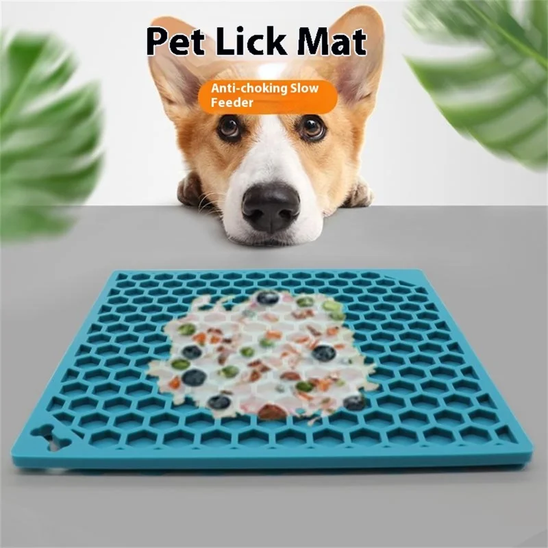 Tapis de Léchage pour Animaux de Compagnie Motif Nid d'Abeille Distributeur Lent Anti-Étouffement avec Ventouse - Violet