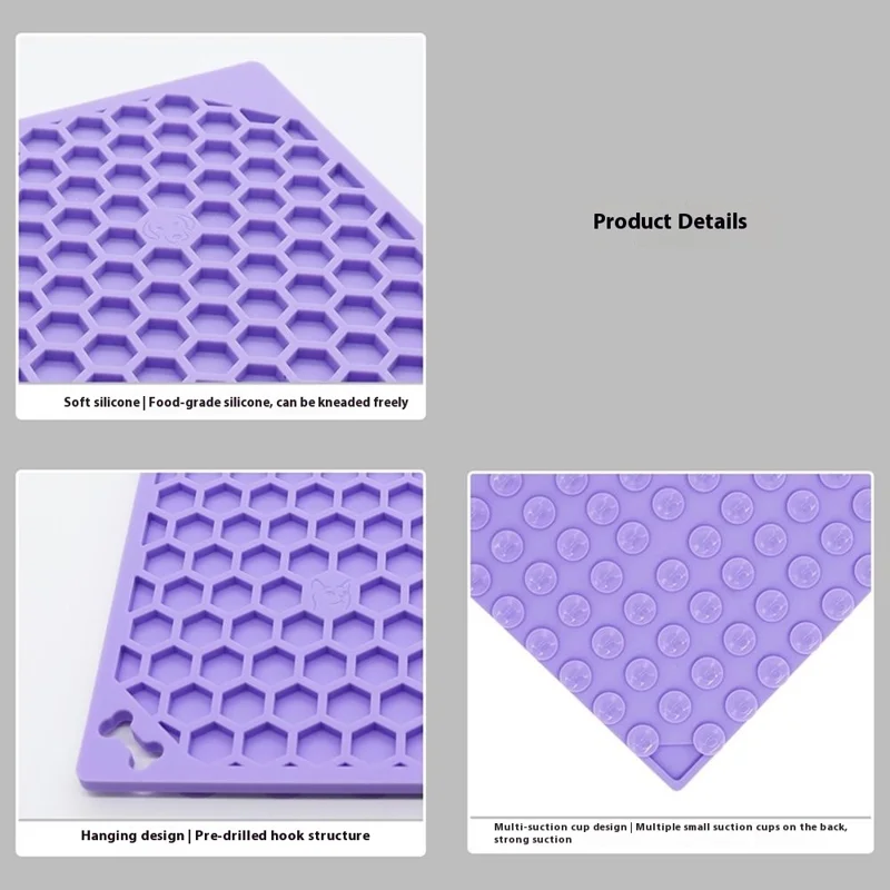 Tapis de Léchage pour Animaux de Compagnie Motif Nid d'Abeille Distributeur Lent Anti-Étouffement avec Ventouse - Violet