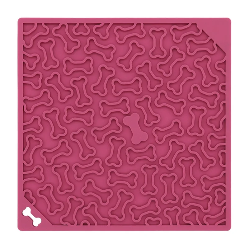 Tapis de léchage anti-étranglement pour chiens et chats avec ventouse, forme d'os, distributeur d'alimentation lent - Rose foncé
