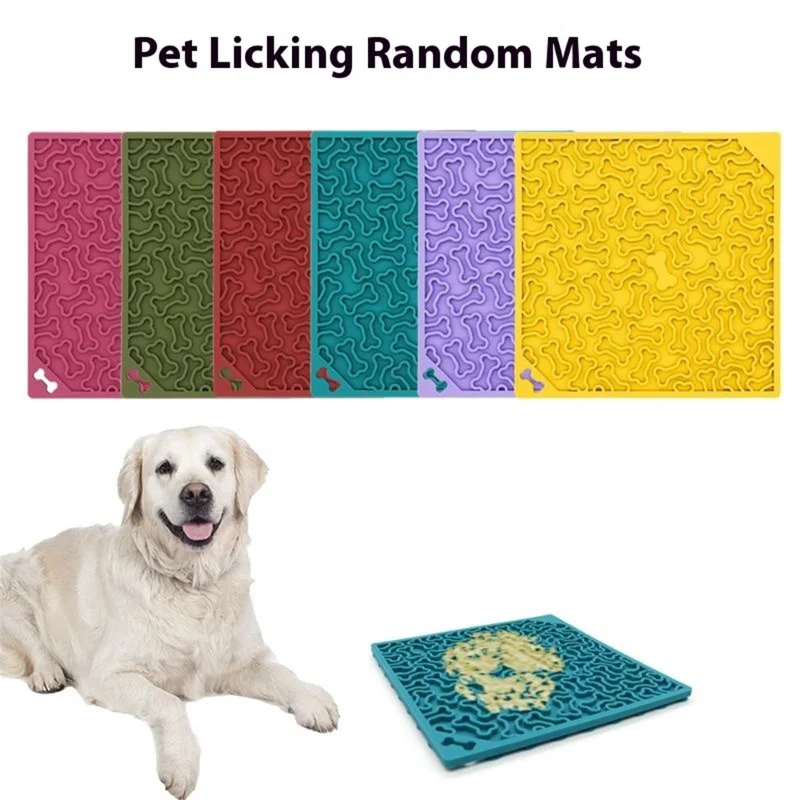 Tapis de léchage anti-étranglement pour chiens et chats avec ventouse, forme d'os, distributeur d'alimentation lent - Rose foncé