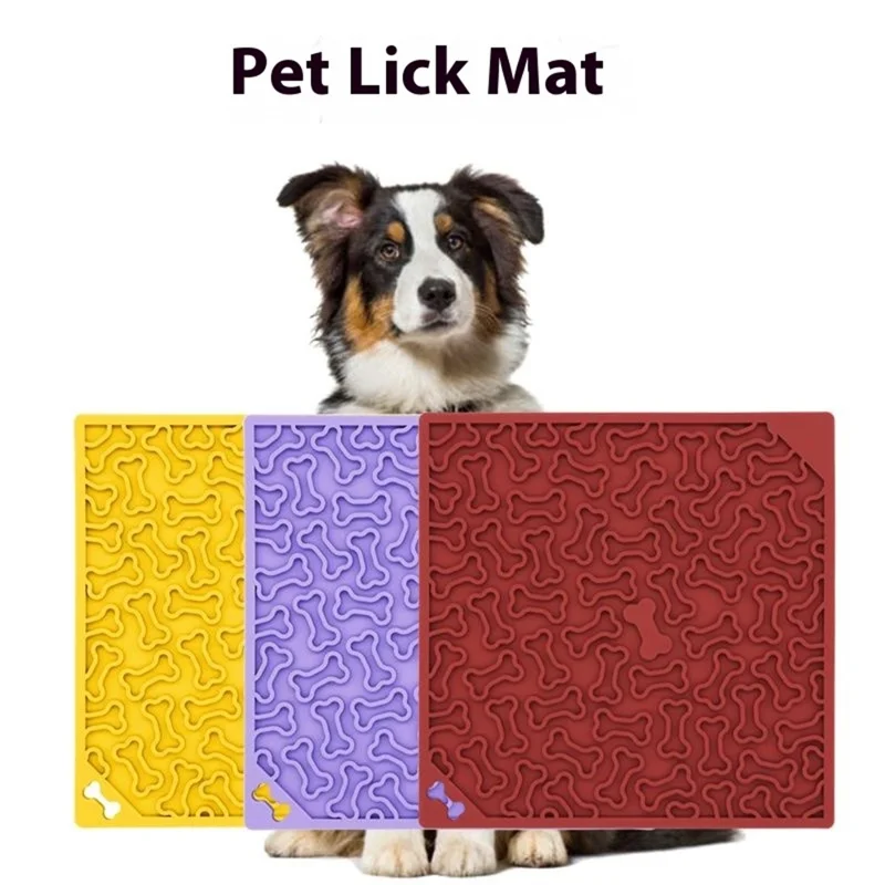 Tapis de léchage anti-étranglement pour chiens et chats avec ventouse, forme d'os, distributeur d'alimentation lent - Rose foncé