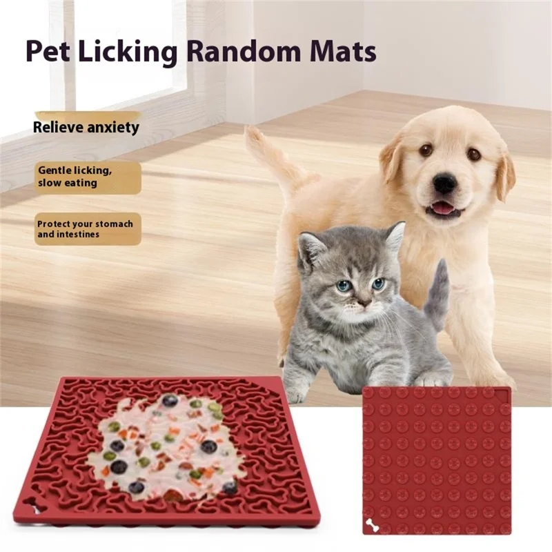 Tapis de léchage anti-étranglement pour chiens et chats avec ventouse, forme d'os, distributeur d'alimentation lent - Rose foncé