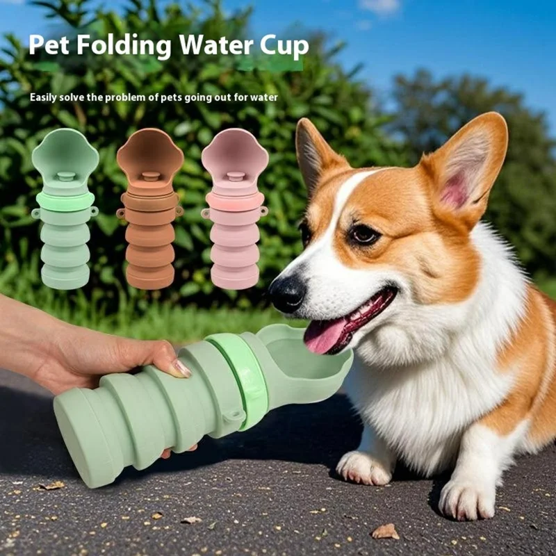 Portable Collapsible Pet Water Dispenser Gift for Outdoor Travel Silicone Pet Drinking Bowl (BPA Free, FDA / CPC / LFGB Certified) - Green