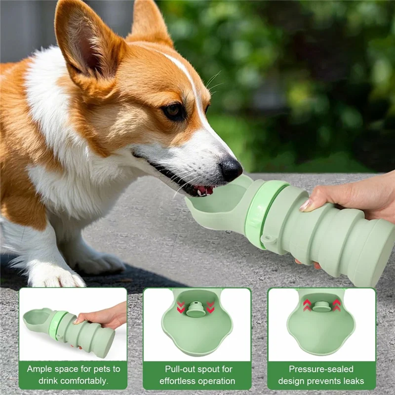 Portable Collapsible Pet Water Dispenser Gift for Outdoor Travel Silicone Pet Drinking Bowl (BPA Free, FDA / CPC / LFGB Certified) - Green
