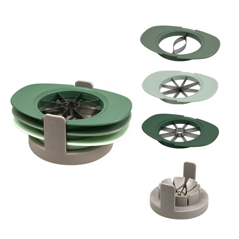 4Pcs Stainless Steel Fruit Cutter Detachable Apple Divider Tool Set Vegetable Splitter Versatile Slicer with Anti-Roll Base (No FDA) - Gradient Green