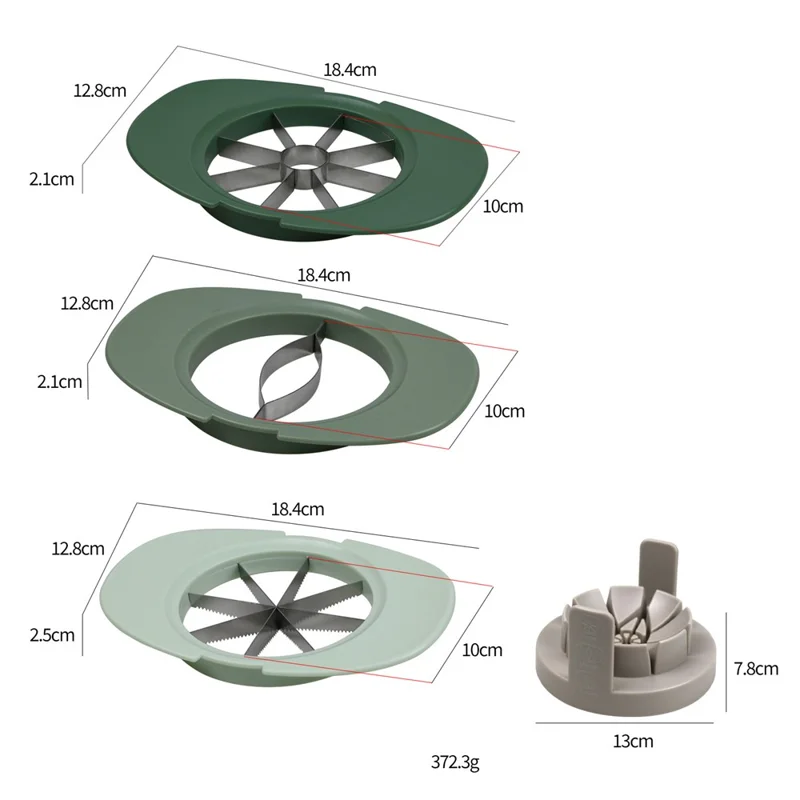 4Pcs Stainless Steel Fruit Cutter Detachable Apple Divider Tool Set Vegetable Splitter Versatile Slicer with Anti-Roll Base (No FDA) - Gradient Green