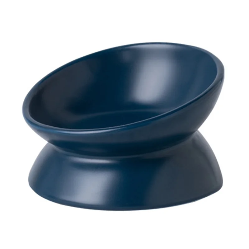 Cuenco elevado de cerámica de 120 ml con ángulo de 15 grados para alimento de mascotas, plato para gatos y perros (sin BPA, sin FDA) - Azul