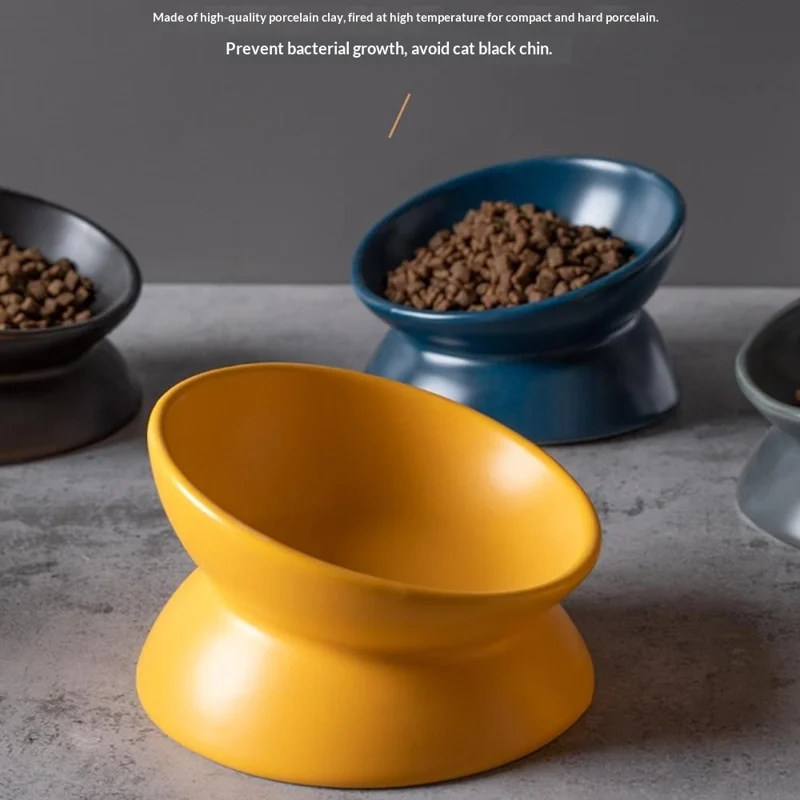Cuenco elevado de cerámica de 120 ml con ángulo de 15 grados para alimento de mascotas, plato para gatos y perros (sin BPA, sin FDA) - Azul