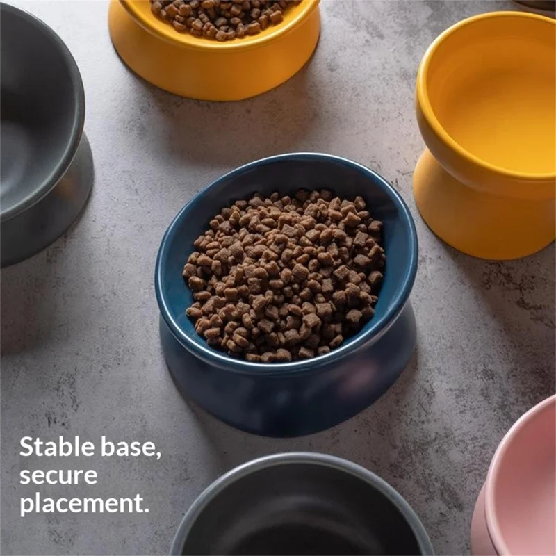 Cuenco elevado de cerámica de 120 ml con ángulo de 15 grados para alimento de mascotas, plato para gatos y perros (sin BPA, sin FDA) - Azul