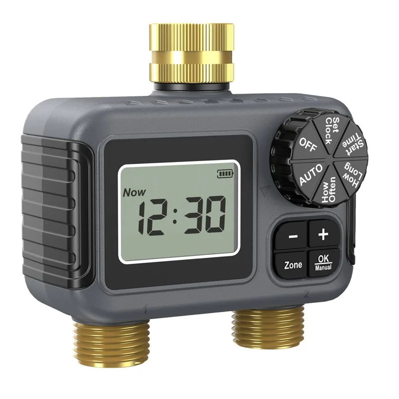 2-Outlet Water Timer Brass BSP 3 / 4 Thread Irrigation Controller Auto Sprinkler for Garden Lawn