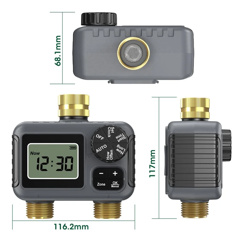 2-Outlet Water Timer Brass BSP 3 / 4 Thread Irrigation Controller Auto Sprinkler for Garden Lawn