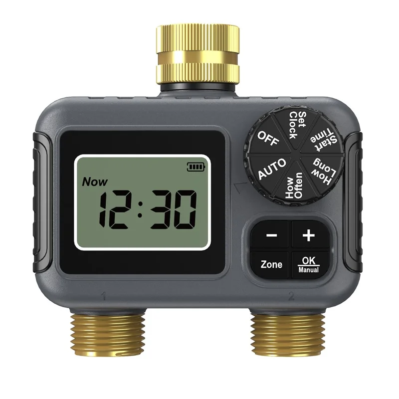 2-Outlet Water Timer Brass BSP 3 / 4 Thread Irrigation Controller Auto Sprinkler for Garden Lawn