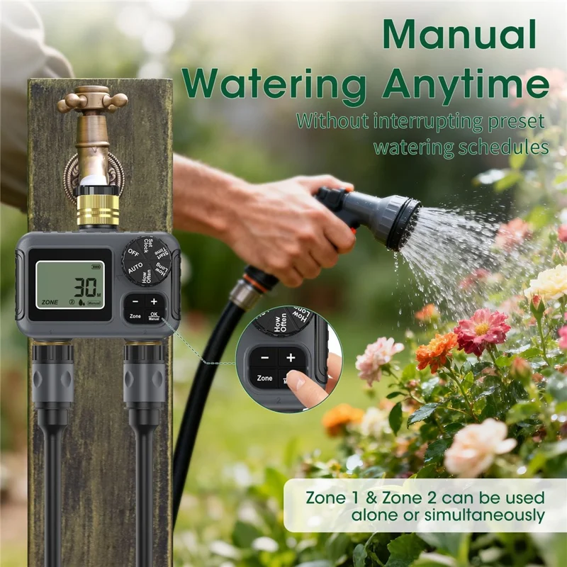 2-Outlet Water Timer Brass BSP 3 / 4 Thread Irrigation Controller Auto Sprinkler for Garden Lawn