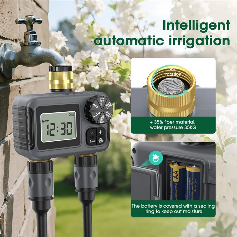 2-Outlet Water Timer Brass BSP 3 / 4 Thread Irrigation Controller Auto Sprinkler for Garden Lawn