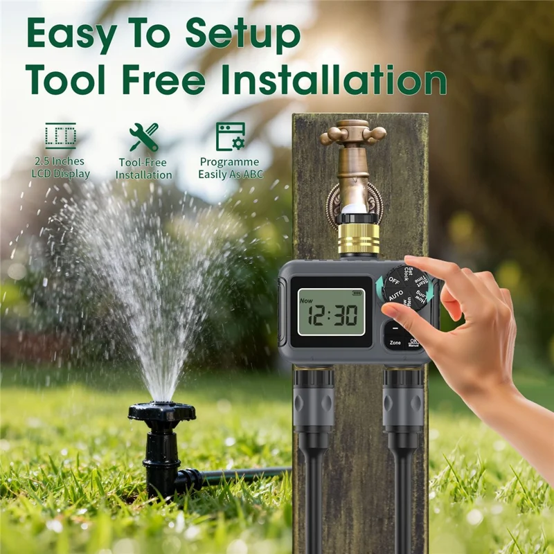 2-Outlet Water Timer Brass BSP 3 / 4 Thread Irrigation Controller Auto Sprinkler for Garden Lawn