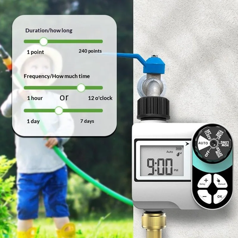 Temporizador digital de agua de una válvula resistente al agua IP55 con pantalla LCD para controlador de riego de jardín