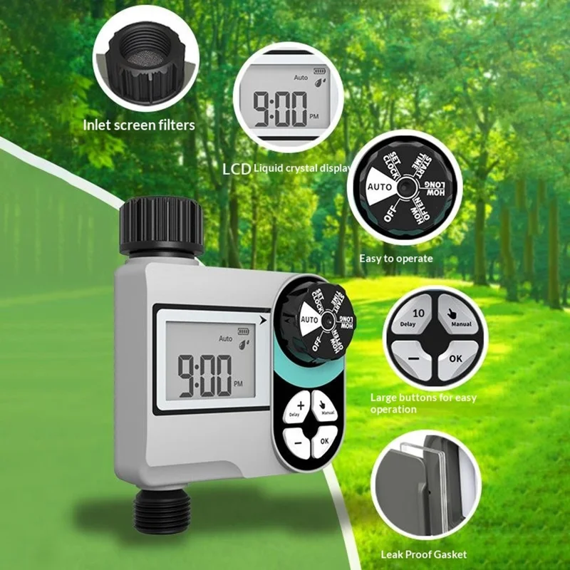 Temporizador digital de agua de una válvula resistente al agua IP55 con pantalla LCD para controlador de riego de jardín