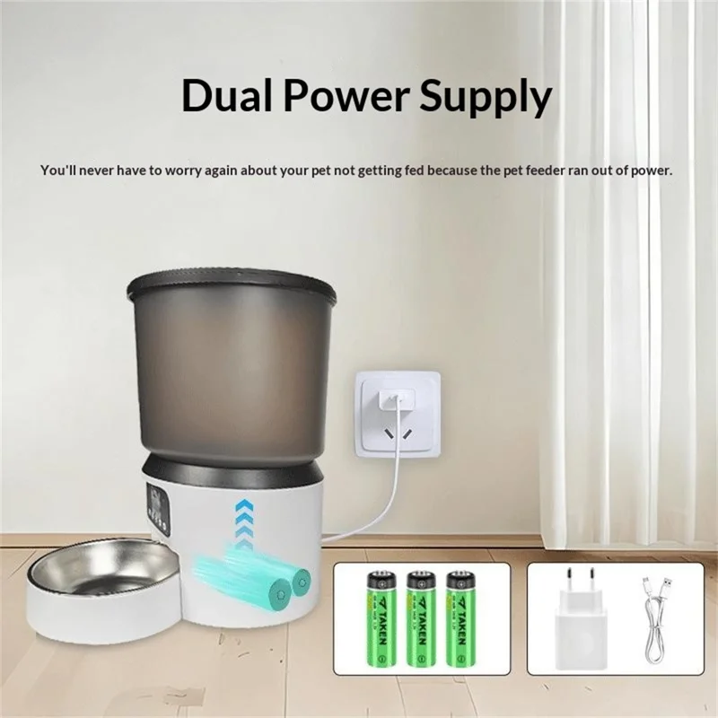 مقاس 4L أتوماتيكي لعلب طعام الحيوانات الأليفة، سعة كبيرة، أتوماتيكي للقطط والكلاب مع تحكم بالزر، قابس الاتحاد الأوروبي (خالي من مادة BPA، بدون FDA)