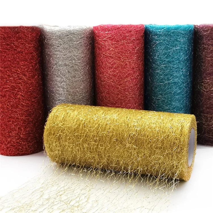 QZYP-026 Rotolo di tulle 15cm 10 Yard Organza Nastro Bouquet Matrimonio Sedia Runner Tavolo Decorazione - Oro 