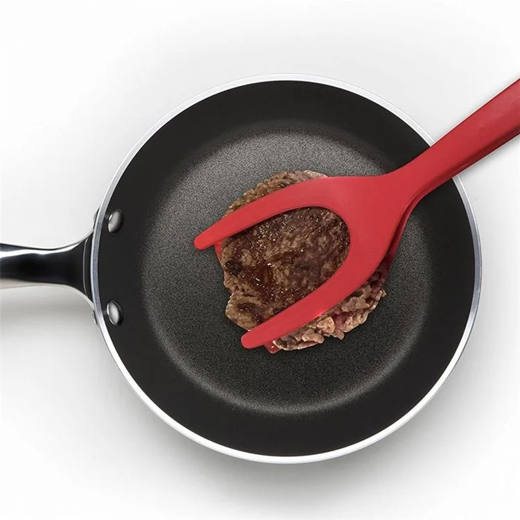 2 em 1 Clipe Flip Espátula Fried Egg Steak Tongs Panqueca Omelete Grampo Cozinhar Tongs Ferramenta de Cozinha (Sem FDA, Livre de BPA) - Preto