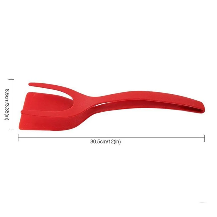 2 em 1 Clipe Flip Espátula Fried Egg Steak Tongs Panqueca Omelete Grampo Cozinhar Tongs Ferramenta de Cozinha (Sem FDA, Livre de BPA) - Preto