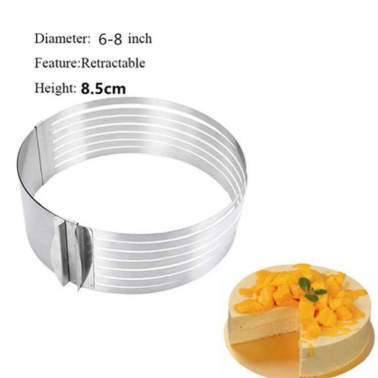 Kuchenring 6 bis 8 Zoll verstellbar, runder Edelstahl-Mousse-Backform, Backzubehör-Werkzeug (BPA-frei, kein FDA-Zertifikat)