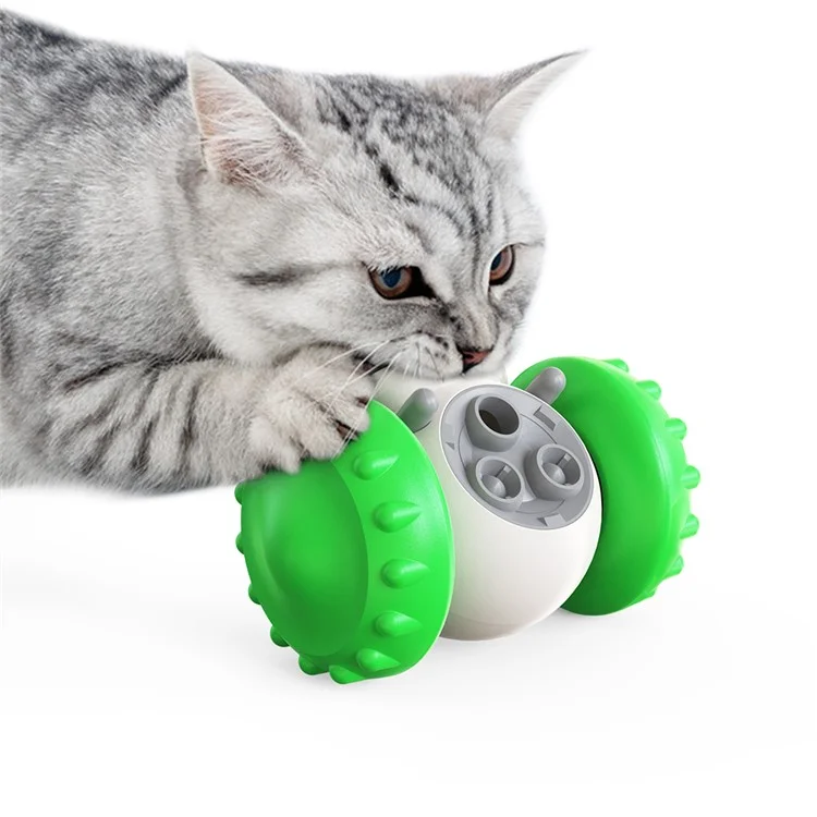 LSC-01 Food Dispensing Cat Chew Toy Interactive Tumbler Dogs Moving Toys Funny Exercise Kitten Teaser Toys for Indoor Pets (with FDA, BPA-Free) - Green