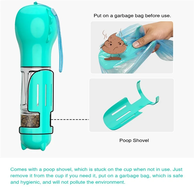 Bottle Portátil de Cachorro Pet Puppy Doggie Caixa de Armazenamento de Alimentos (sem Bpa, Certificado Pela Fda), Com Garrafa de Água de 300 Ml+dispensador de Bolsa de Cocô+caixa de Armazenamento de Alimentos - Lago Azul