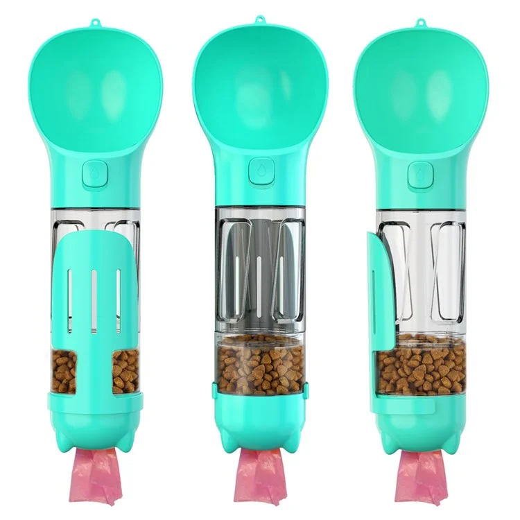 Portable Dog Water Bottle Pet Puppy Doggie Food Storage Box (BPA-Free, FDA Certified, No Certification), with 300ML Water Bottle+Poop Bag Dispenser+Food Storage Box  - Lake Blue