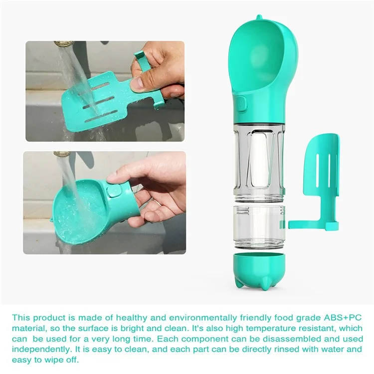 Portable Dog Water Bottle Pet Puppy Doggie Food Storage Box (BPA-Free, FDA Certified, No Certification), with 300ML Water Bottle+Poop Bag Dispenser+Food Storage Box  - Lake Blue