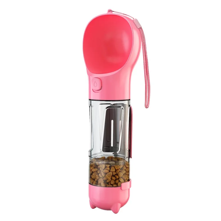 Bouteille D'eau de Chien Portable Pour Animaux de Compagnie Boîte de Rangement Alimentaire Pour Chiens (sans Bpa, Certifié Fda), Avec Une Bouteille D'eau de 300 ml + un Distributeur de Sacs de Merde + Boîte de Rangement Alimentaire - Rose