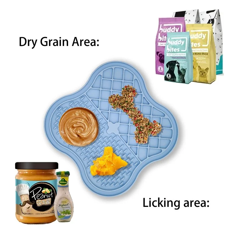 Dog Cat Food Licking Mat Silicone Suction Cup Anti Choking Pet Slow Eating Food Pad (No FDA Certification, BPA Free) - Blue