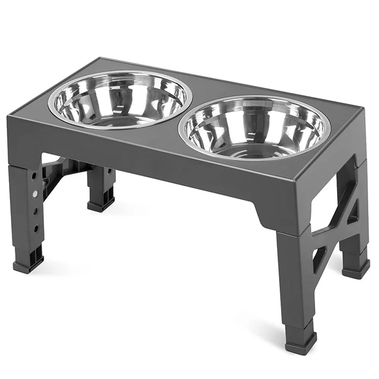 Comedero Elevado para Perros Cachorros, 4 Alturas Ajustables, Tazón de Acero Inoxidable + Soporte de Estante de ABS (Sin BPA, No Certificado) - Gris
