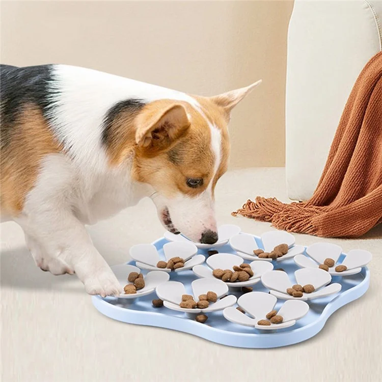 Ciotola in silicone a forma di fiore per gatti e cani con tappetino anti-soffocamento e ventose (certificato FDA) - Azzurro baby + Grigio