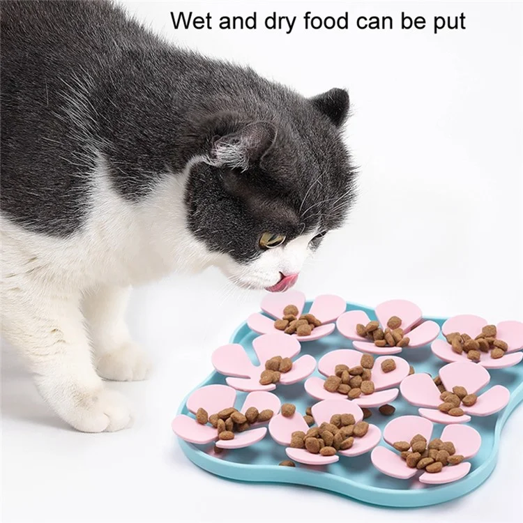 Ciotola in silicone a forma di fiore per gatti e cani con tappetino anti-soffocamento e ventose (certificato FDA) - Azzurro baby + Grigio