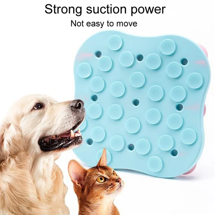 Ciotola in silicone a forma di fiore per gatti e cani con tappetino anti-soffocamento e ventose (certificato FDA) - Azzurro baby + Grigio