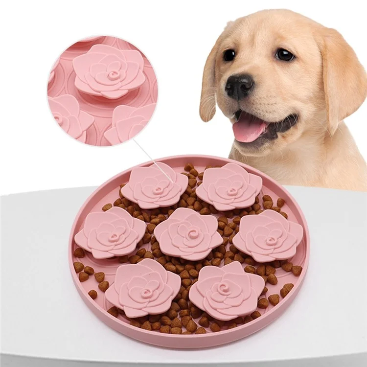 Rose Flower Design Dog Cat Slow Feeder Silicone Pet Lick Mat with Suction Cups - Pink