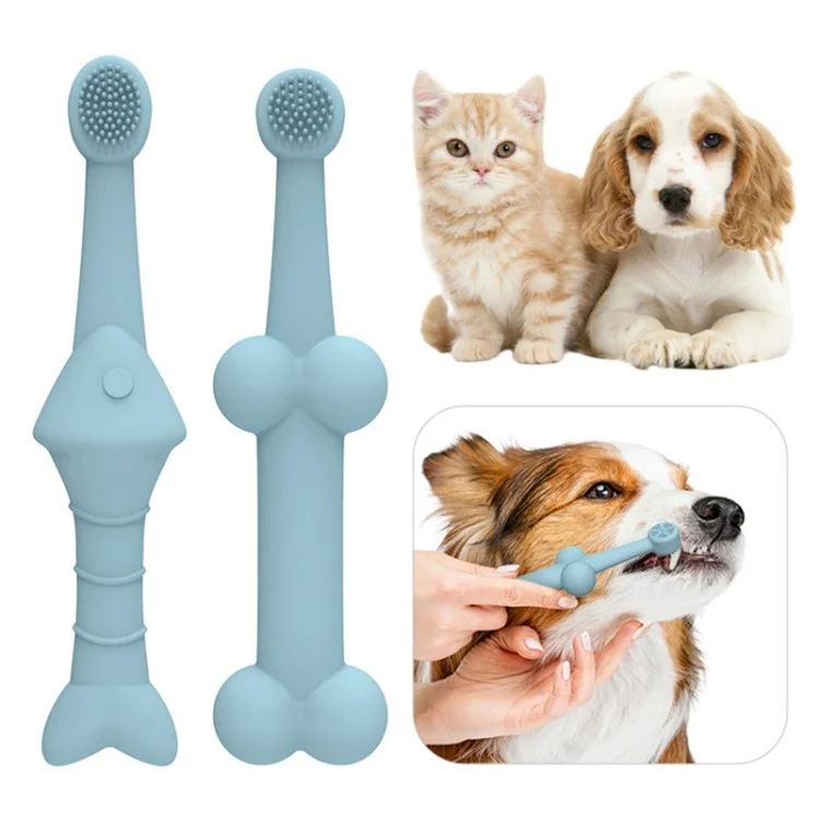 2Pcs Pet Oral Care Toothbrush Silicone Cat Dog Anti Tartar Teeth Cleaning Brush (FDA Certified) - Blue