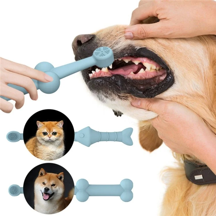 2Pcs Pet Oral Care Toothbrush Silicone Cat Dog Anti Tartar Teeth Cleaning Brush (FDA Certified) - Blue
