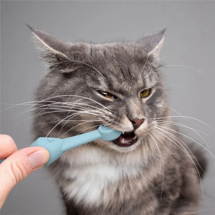 2Pcs Pet Oral Care Toothbrush Silicone Cat Dog Anti Tartar Teeth Cleaning Brush (FDA Certified) - Blue