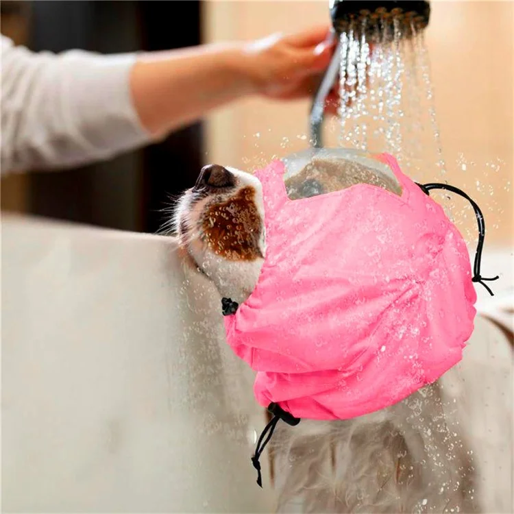 Gorra de ducha para mascotas de tela Oxford con protección para orejas y ojos - Rosa