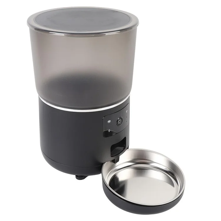 Pet Feeder 4L Automatic Food Dispenser Remote Voice Video Monitor for Cats Dogs - EU Plug / Black