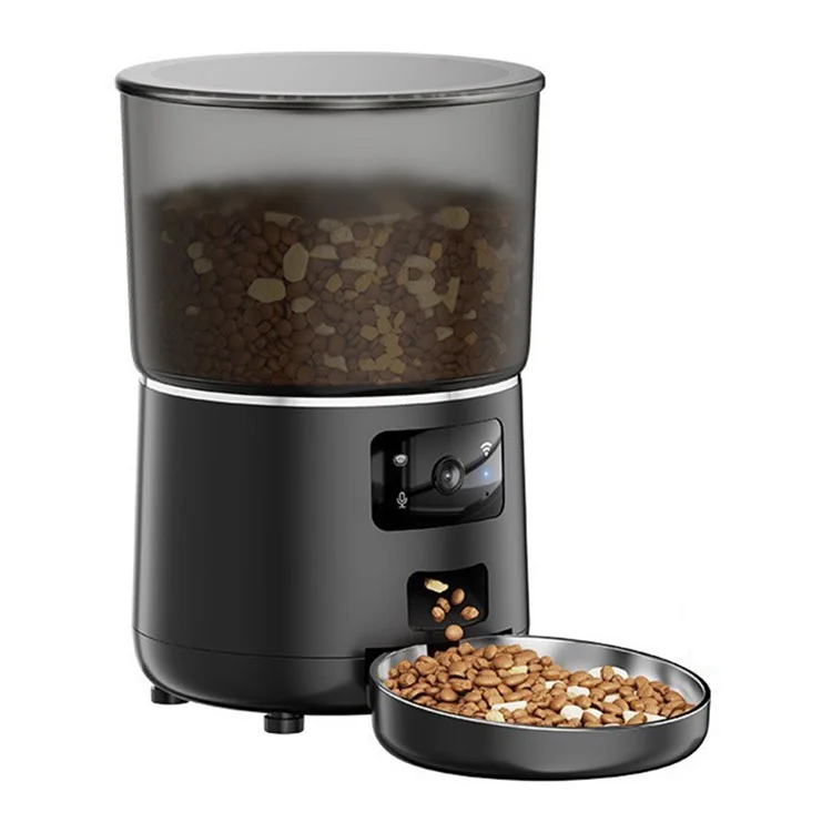 Pet Feeder 4L Automatic Food Dispenser Remote Voice Video Monitor for Cats Dogs - EU Plug / Black