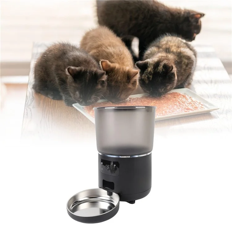 Pet Feeder 4L Automatic Food Dispenser Remote Voice Video Monitor for Cats Dogs - EU Plug / Black