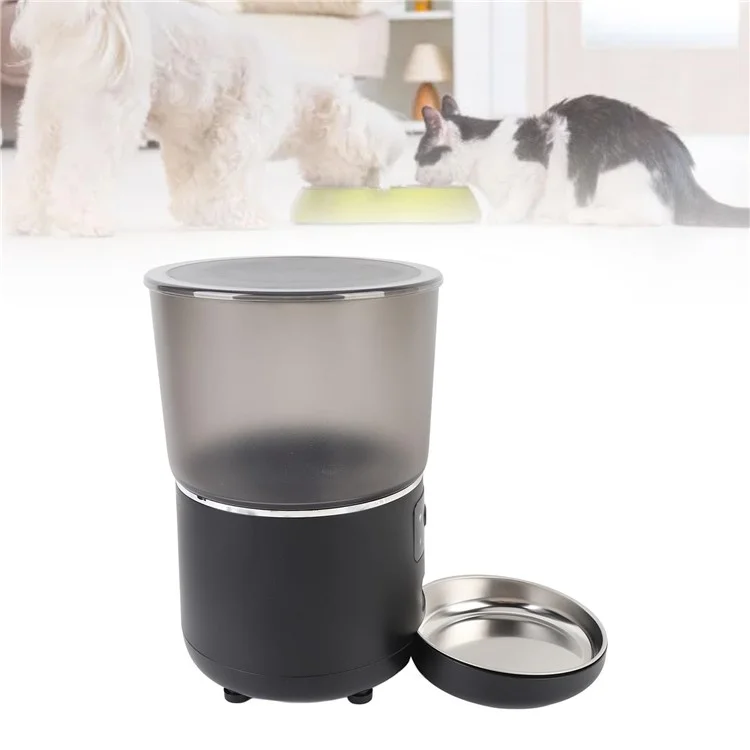 Pet Feeder 4L Automatic Food Dispenser Remote Voice Video Monitor for Cats Dogs - EU Plug / Black
